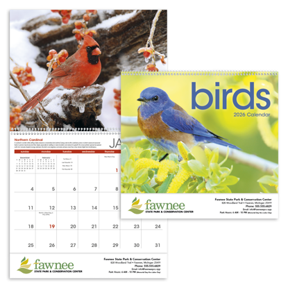 Up-close shots of North America's most vibrant and colorful birds are featured in this calendar