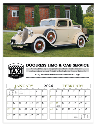 Classic, collector and antique cars, along with a brief description of their history, make this calendar an excellent gift