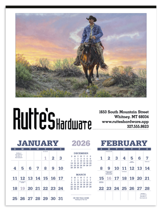 Renowned artist Tim Cox brings the American West to life in this calendar