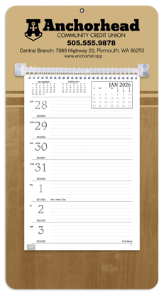 This handy model has a sturdy mount board with a hanging hole, along with ruled daily memo space