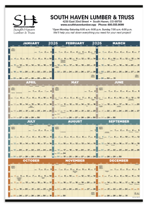 At a glance, this popular nonlaminated time-management calendar allows you to view date blocks for the entire year