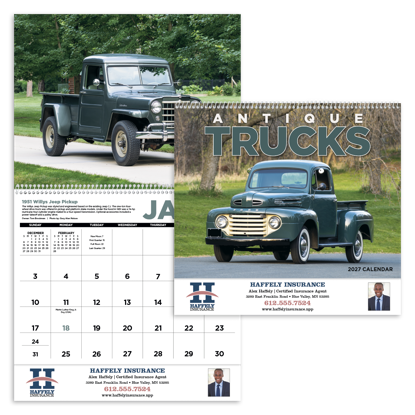 Classy and powerful antique trucks get the job done with style in this calendar.