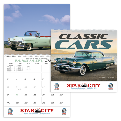 Classic cars from the 1940s, 1950s and 1960s fill the months of this calendar.