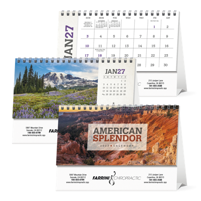 Enjoy the splendor of America with this compact desktop calendar.