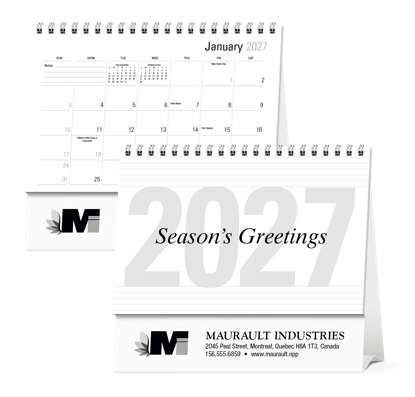 This large desk tent delivers big value with a memo-style grid that repeats on both sides.