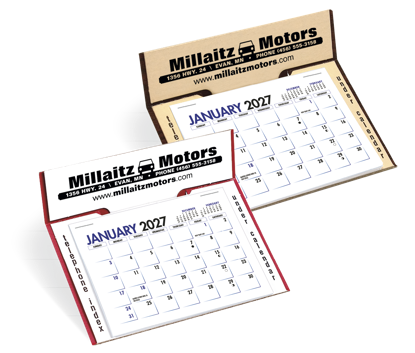 The Memo desk calendar offers convenient size and an advertising message that is boldly displayed at the top of the calendar.