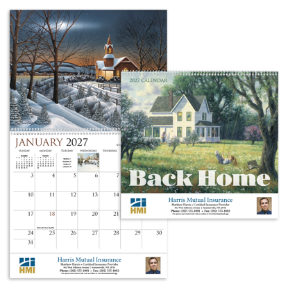 The quaint artwork in this 13-month calendar captures scenes ranging from bustling cities to tranquil pastures.