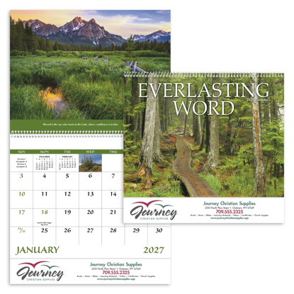 This calendar features Bible verses from the King James version.