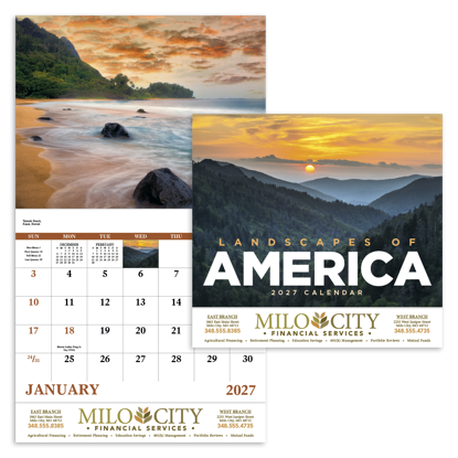 America's scenic beauty leaps off the pages of this 13-month calendar.
