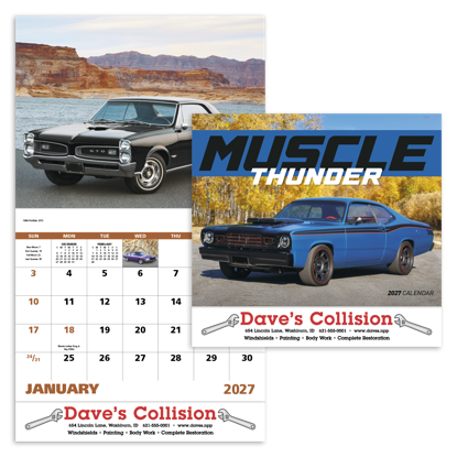 Relive the excitement of the muscle car era as 13 powerful street cars rev to life on this calendar.