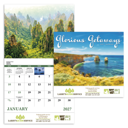 Exotic locations from around the world are prominently featured in this calendar.