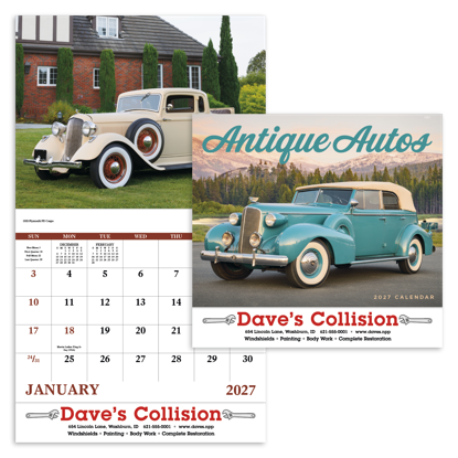 This calendar shows off classic, elegant cars from an era when style reigned supreme.