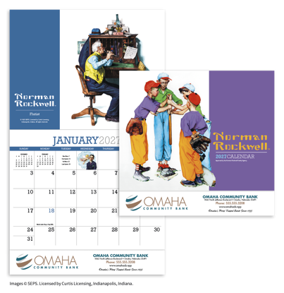 Norman Rockwell appointment calendar folds to 10 7/8" w x 10" h.
