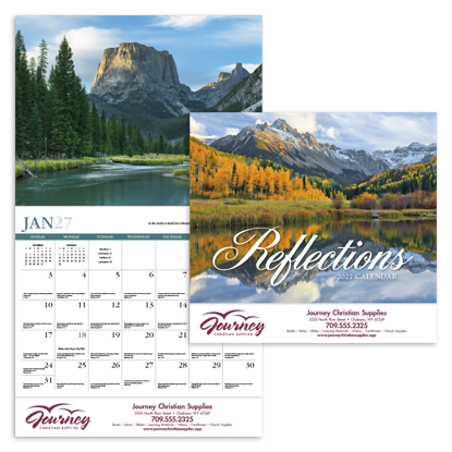 Find serenity with this religious calendar that combines King James Bible verses with inspirational scenic images.