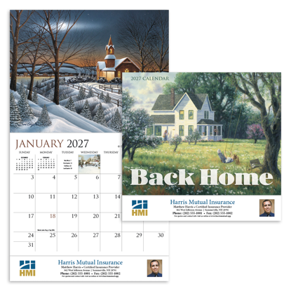 The quaint artwork in this 13-month calendar captures scenes ranging from bustling cities to tranquil pastures.